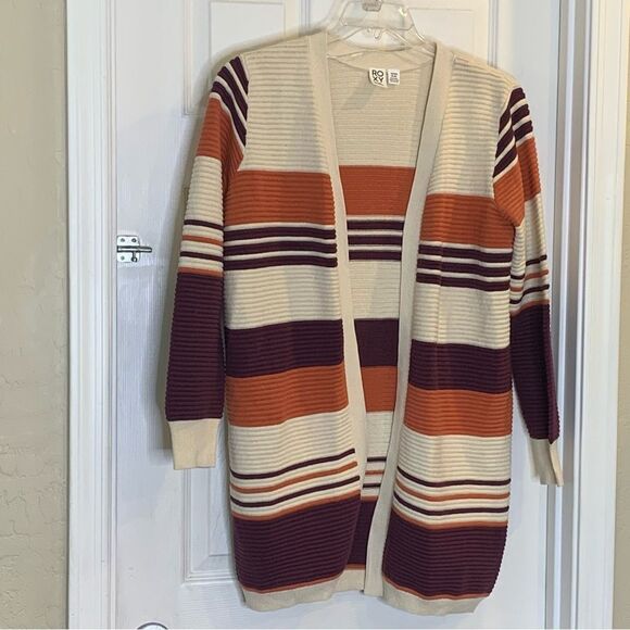 Roxy Above The Sun Colorblock Chunky Ribbed Knit Oversized Cardigan Sweater XS - Picture 4 of 11